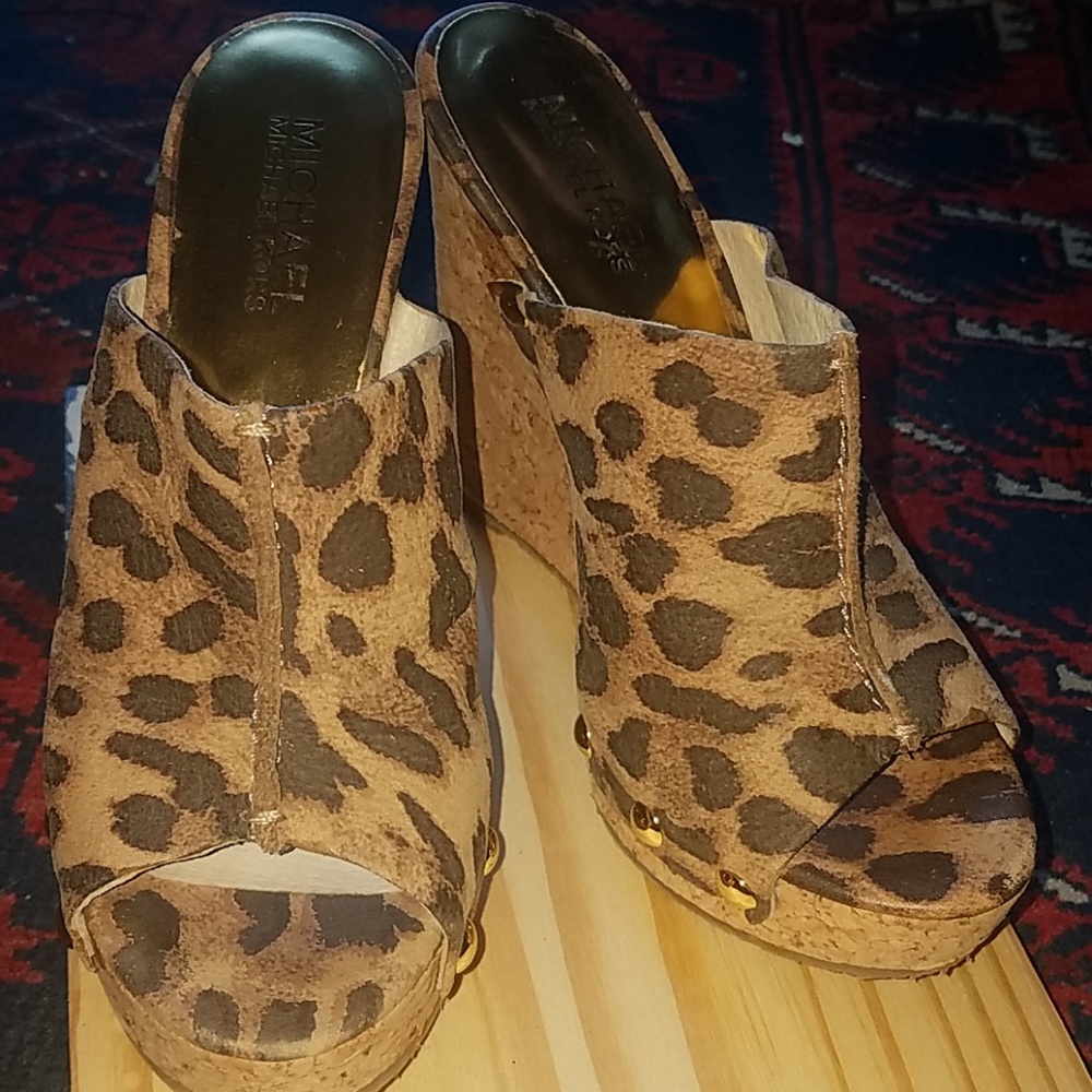 Michael Kors cork heeled wedge mules